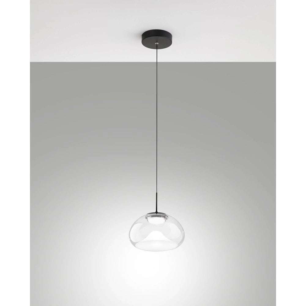 Brena - Lampada a sospensione singola trasparente di Fabas Luce - Led 10W dimmerabile - Lampada da soffitto - Diametro 22cm