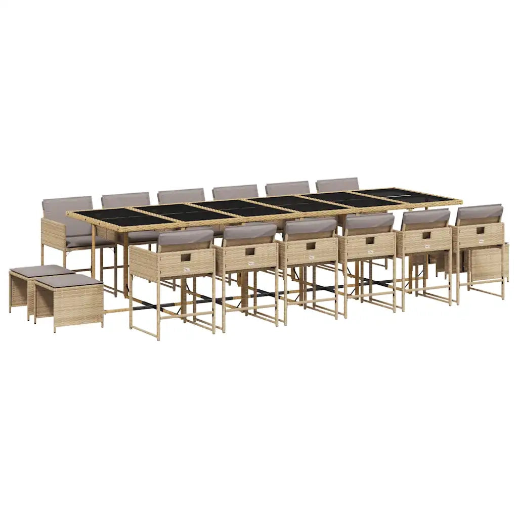 Set Pranzo da Giardino 17 pz con Cuscini Beige Misto Polyrattan