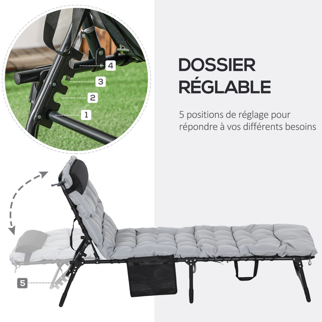 Chaise Longue Pieghevole con Cuscino ¨C Zephmum ¨C Grigio Chiaro 58x189x32,5 cm