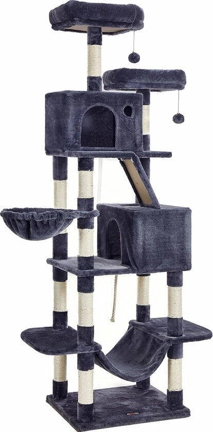Palo per gatti - Struttura per gatti - Alta torre per gatti - Giocattolo per gatti con più livelli - Paline in sisal - 60cm x 50cm x 206cm
