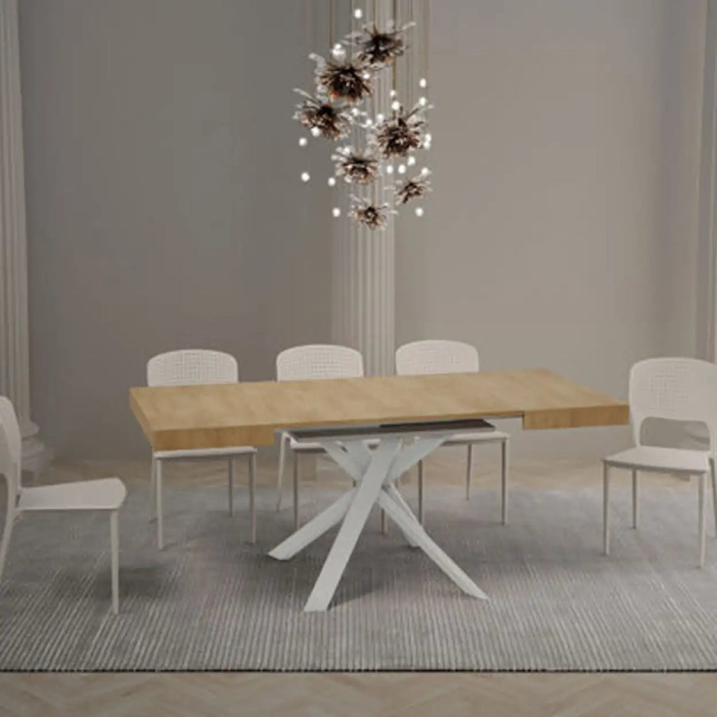 Tavolo allungabile 90/194x90 cm Clerk colore quercia natura gambe bianche