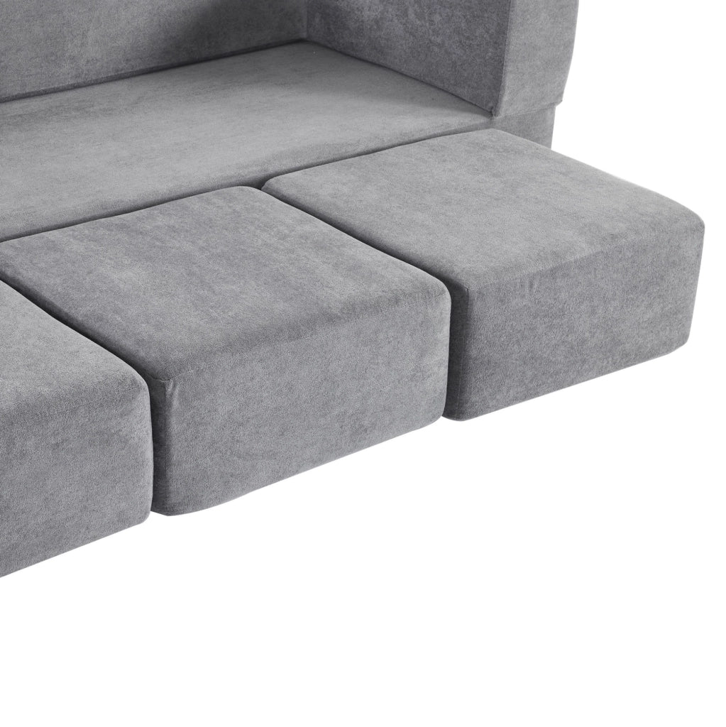 Divano da pavimento modulare trasformabile in letto e tappetino da gioco in chenille grigio scuro