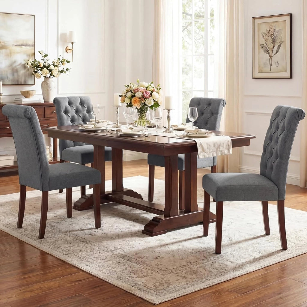 Set di 2 Sedie Imbottite da Cucina, Sedia Sala da Pranzo con Schienale Alto, Cuscino Comodo e Gambe in Legno Massello, Sedia Moderno per Camera da Letto, Salotto, Salone e Ristorante (Grigo)