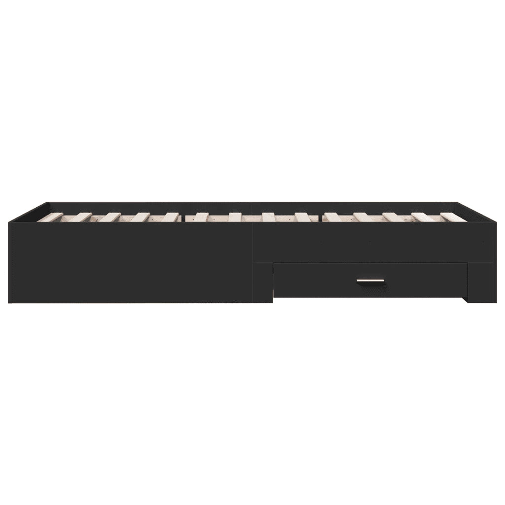 Letto singolo | Letto per adulti | Giroletto con Cassetti Nero 75x190 cm in Legno Multistrato