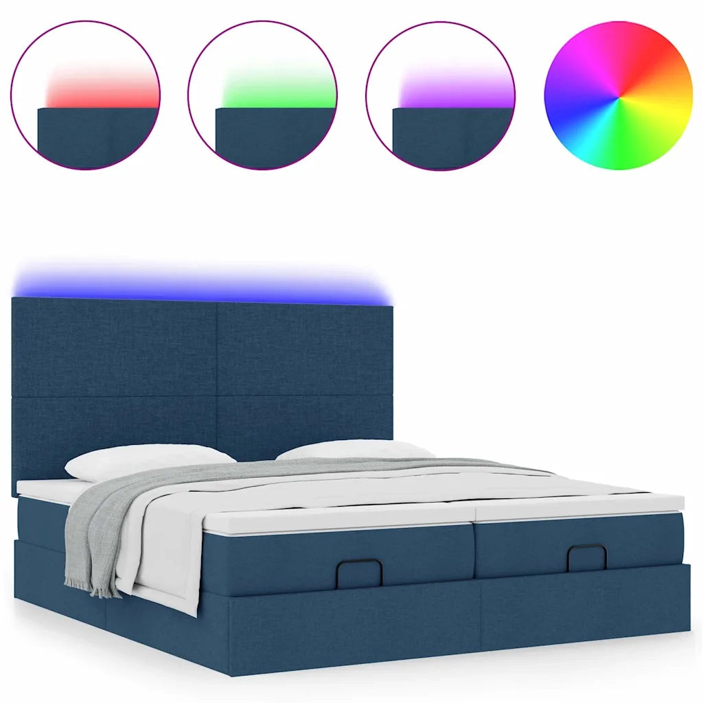 Struttura Letto Pouf con Materassi Blu 200x200 cm in Tessuto 3314533