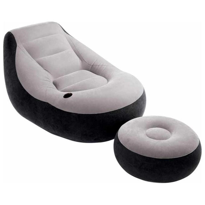 Intex 68564NP Poltrona Lounge 102 x 137 x 79 cm con Poggia Piedi 64 x 28 cm Grigio-Nero Tinta Unita Single