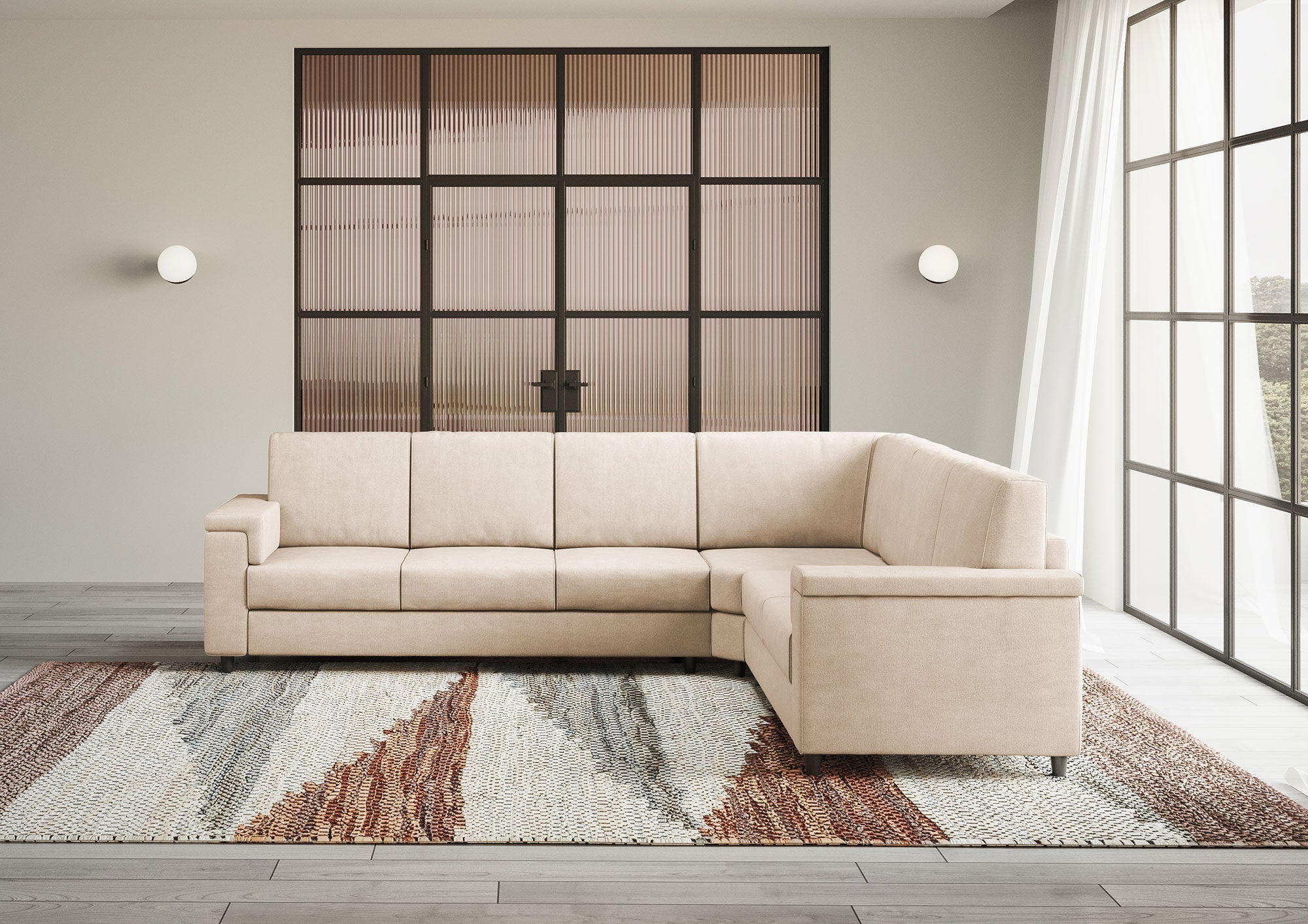 Divano Angolare 6 Posti 286x246x85 cm Marrak in Tessuto Beige