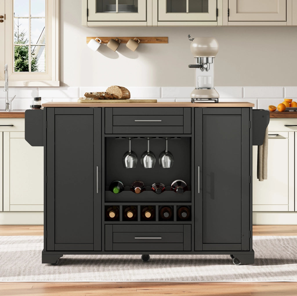 Carrello cucina con piano pieghevole e portabottiglie