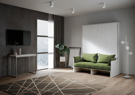 Letto Matrimoniale A Scomparsa 160 Kentaro Con Divano Bianco Frassino e Verde