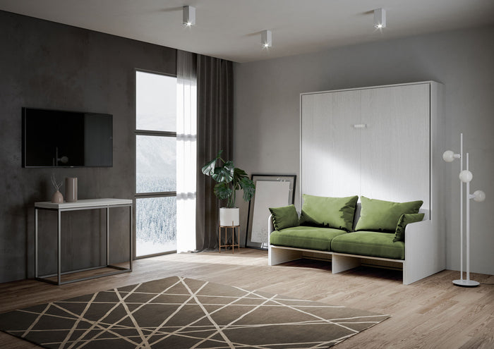 Letto Matrimoniale A Scomparsa 160 Kentaro Con Divano Bianco Frassino e Verde