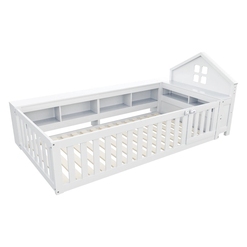 Letto Singolo per Bambini con Contenitore e Rete a Doghe ¨C MINIMAL ¨C Massello Bianco 90x200