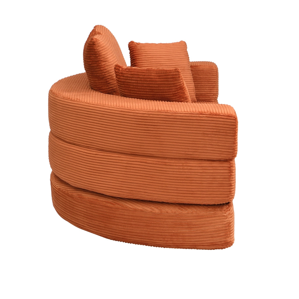 Divano letto, design senza struttura, divano a mezzaluna, con cuscini, divano modulare, tessuto in velluto a coste, arancione