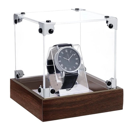 Cassa orologio in acrilico con base in legno - Display per accessori - Supporto cintura - Dimensioni 11,8 x 11,8 x 13,1 cm - Adatto per uomo/donna