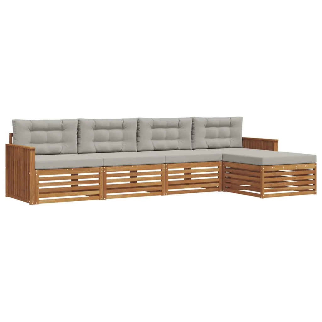 Set di divani da esterno 5 pcs Grigio Naturale e Chiaro