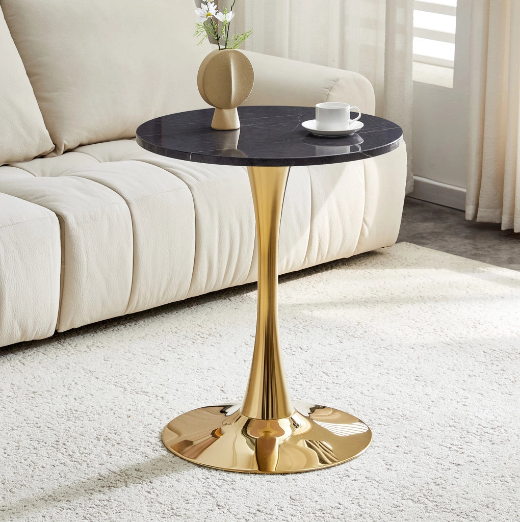 Tavolo rotondo da pranzo 60 cm in MDF e metallo; nero marmorizzato e oro