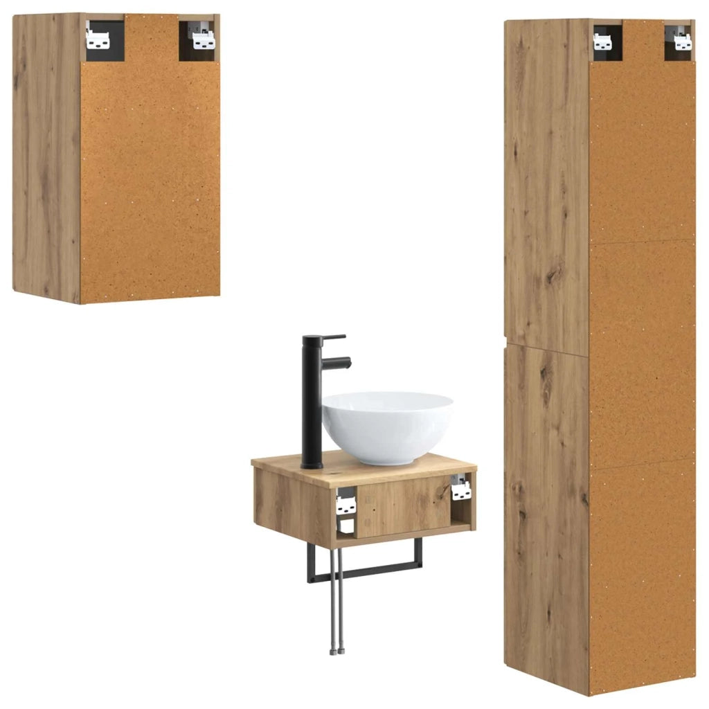 Set di mobili per il bagno 3 pz Rovere Artigianale 3406052