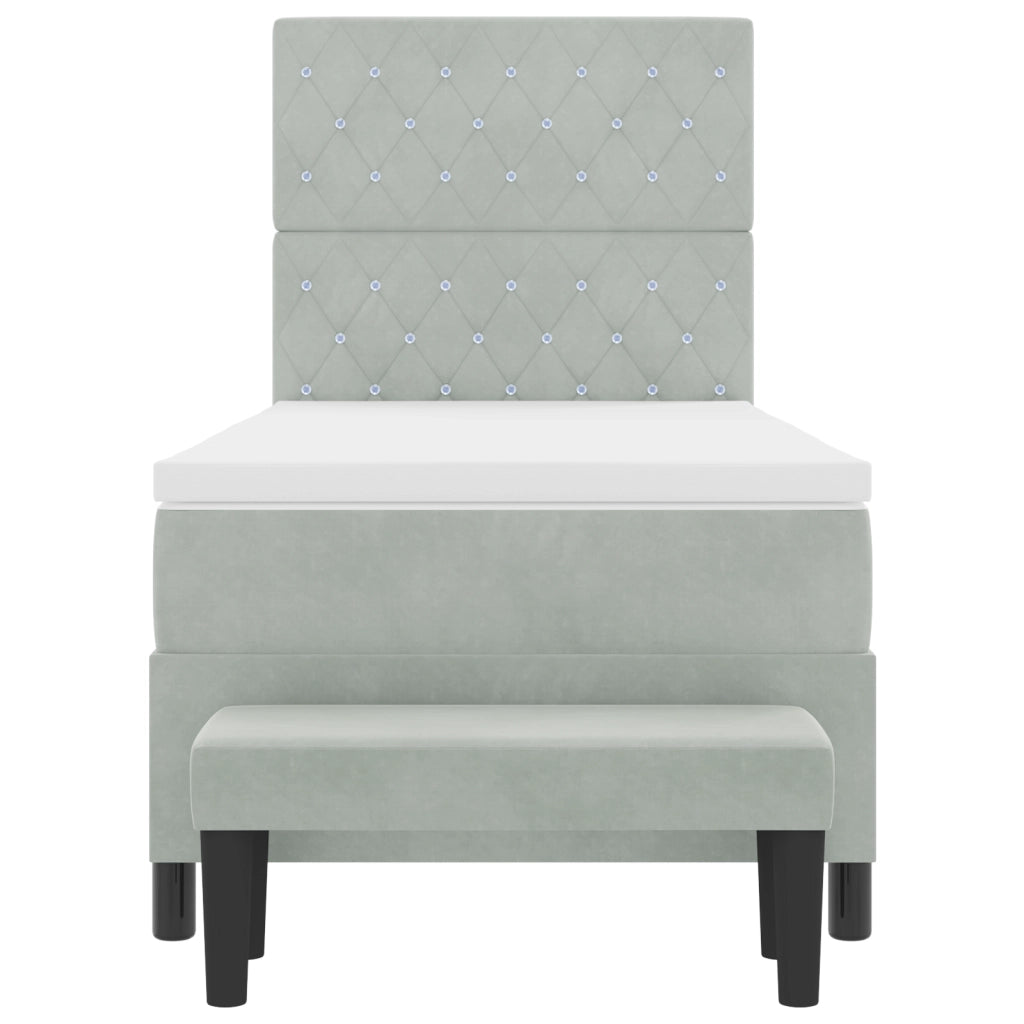 Letto Box Spring con Materasso e Panchina Grigio Chiaro 100x200 cm Velluto