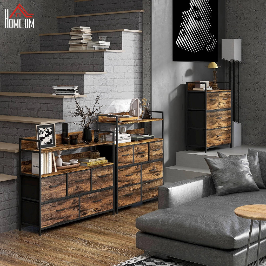 Cassettiera 4 cassetti tessuto ¨C Xylo ¨C design industriale metallo acciaio nero marrone 60x29x85cm