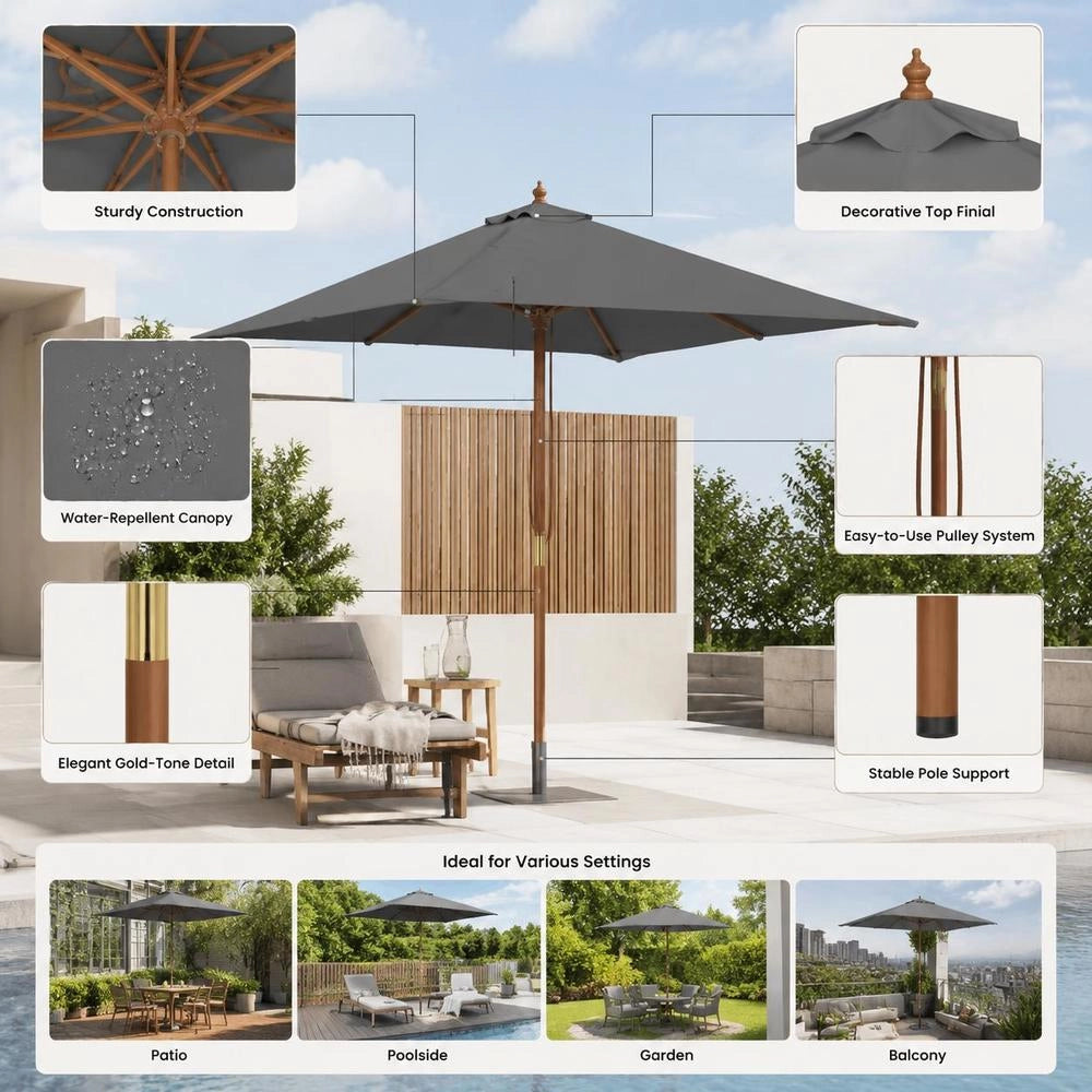Parasol With Wooden Pole 150x200 Cm Anthracite