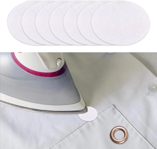 Volume di rivestimento adesivo - 120 pezzi - Punti adesivi bianchi - 20 mm - Ideale per jeans - Giacche e abbigliamento sportivo - Aggregazione duratura - Punti adesivi autoadesivi - Adatti per tessuti - Dimensioni e colore variabili