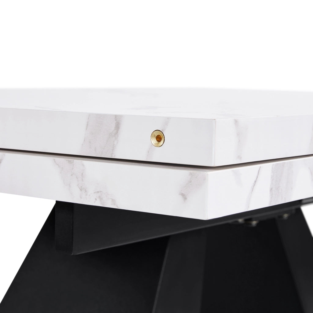 Tavolo da pranzo per 4 persone allungabile con piano effetto marmo e 4 sedie in velluto, struttura in MDF e metallo, bianco