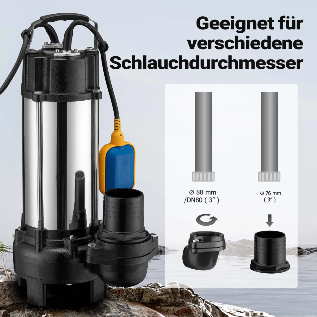 Pompa sommersa acque nere con trituratore e galleggiante 31.200 l/h 2200 W, prevalenza 10m