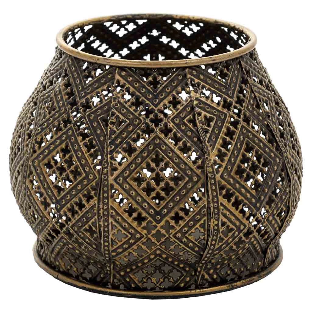 Portacandele in metallo dorato 14x14x10,5h