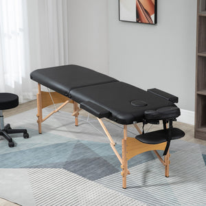 Lettino Massaggi Portatile Pieghevole 185x60x61-88 cm in Legno e Similpelle Nero