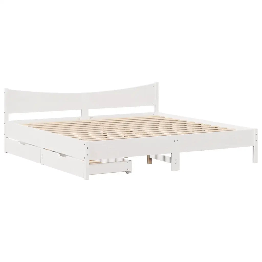 Letto matrimoniale | Letto per adulti | Giroletto con Cassetti Bianco 200x200 cm Legno Massello di Pino
