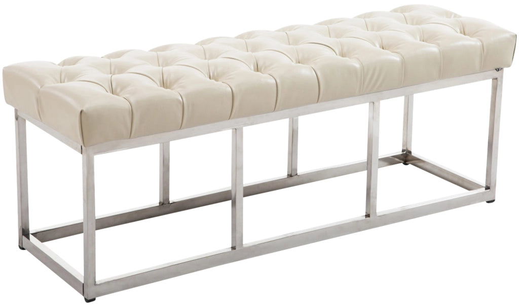 Panca Amun in similpelle e acciaio crema,120 cm
