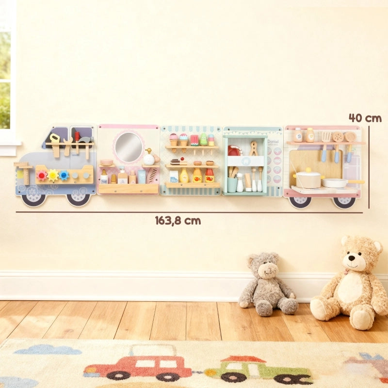 Tavola attività da parete a forma di camion, 5 in 1, multicolore, in MDF