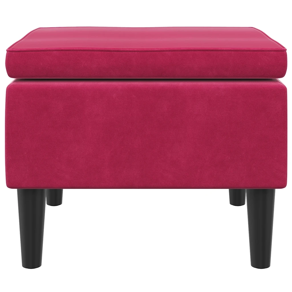 Poggiapiedi con Gambe in Legno Rosso Vino in Velluto