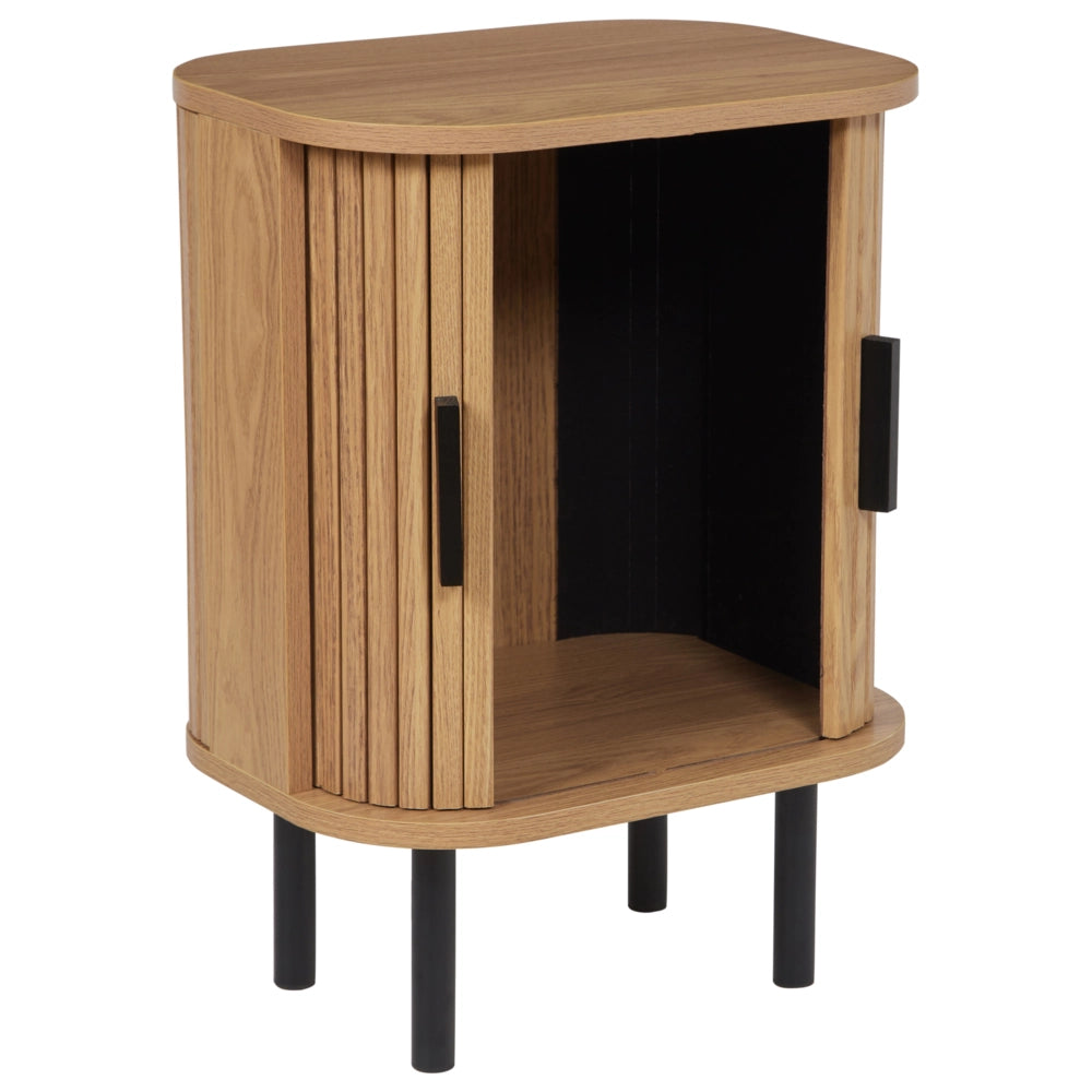 Comodino con ante scorrevole Legno chiaro Gambe in metallo stile retrò camera da letto