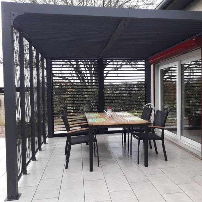 Pergola bioclimatica Foresta gazebo in alluminio, apertura manuale, 360x300 con veneziane e pannelli