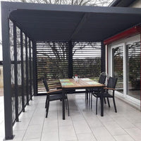 Pergola bioclimatica Foresta gazebo in alluminio, apertura manuale, 360x300 con veneziane e pannelli