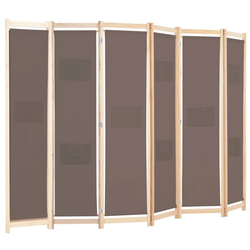 Divisorio divisorio mobile decorativo 6 pannelli marrone 240 x 170 x 4 cm tessuto 0802090