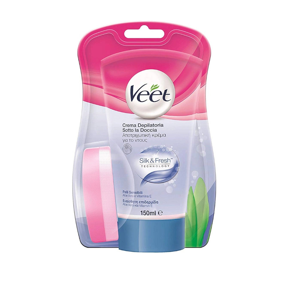 VEET CREMA DEPILATORIA SOTTO LA DOCCIA PER PELLI SENSIBILI CON SPUGNA TEMPO DI APPLICAZIONE 6 -10 MINUTI 150ML