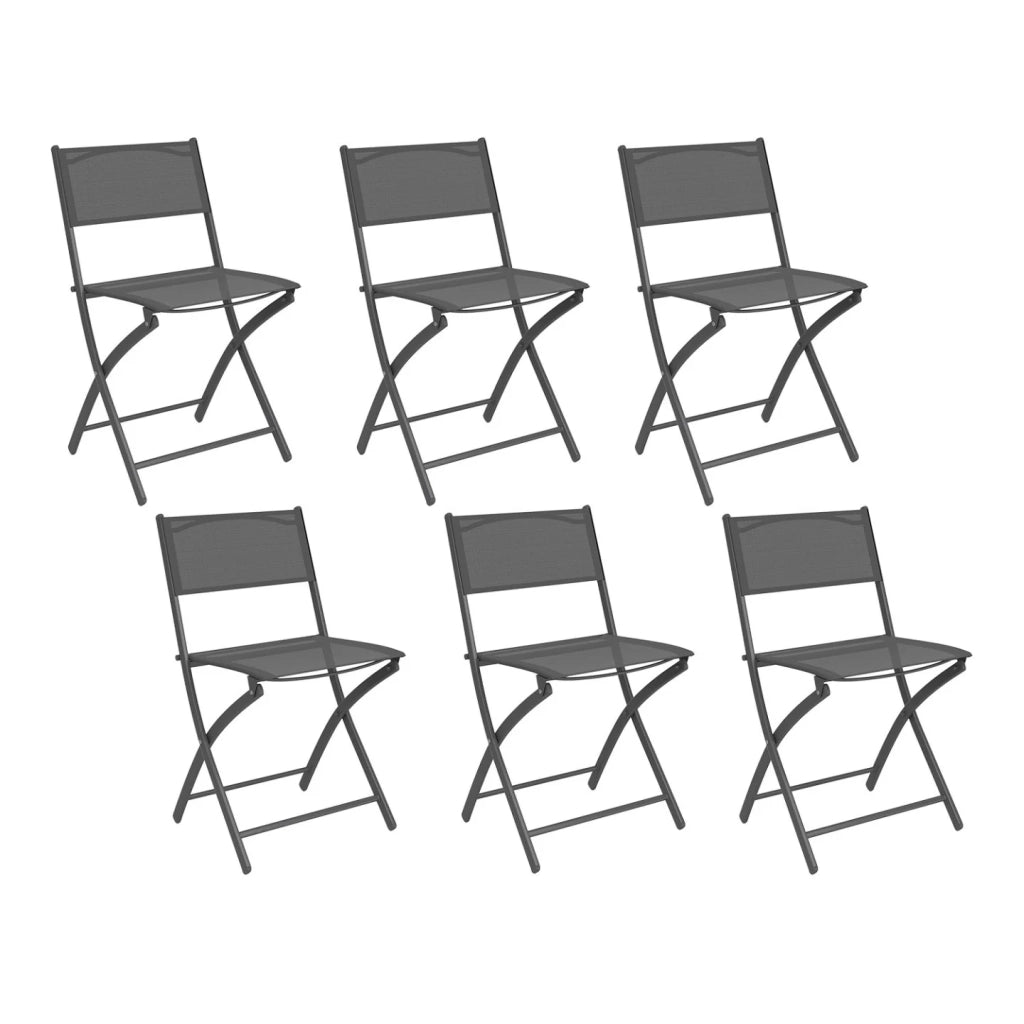 IDMarket - Set di 6 sedie da giardino pieghevoli BASTIA in metallo e textilene, grigio antracite