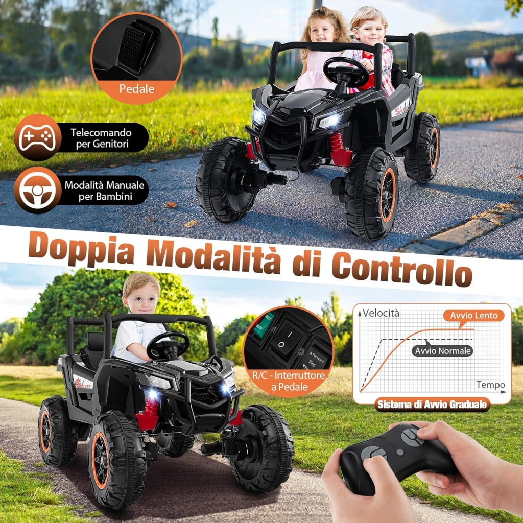 24V UTV Macchina Elettrica per Bambini, Veicolo Elettrico con 2 Posti Motore 4x100W, con Telecomando Partenza Morbida Musica, Velocità Regolabile, 3 Anni+