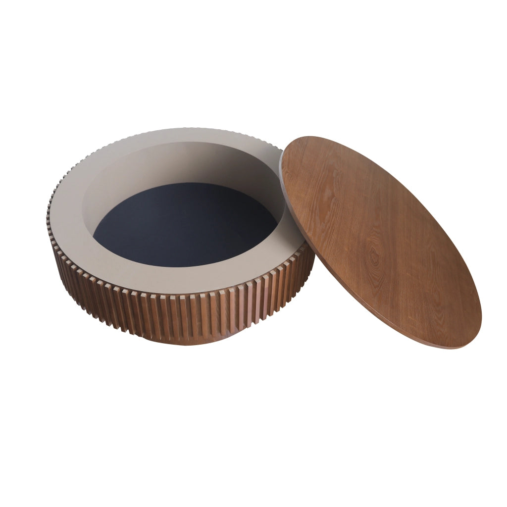 TAVOLINO DA CAFFÈ Rotondo 75 cm Noce con contenitore