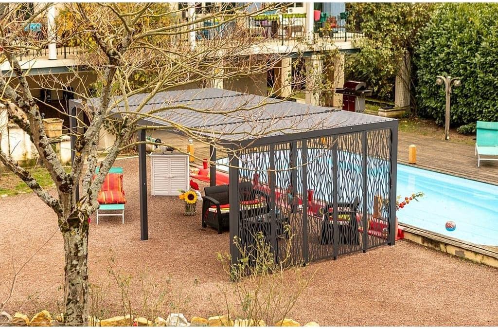 Pergola bioclimatica Foresta gazebo in alluminio, apertura manuale, 360x600 con pannello su lato 360