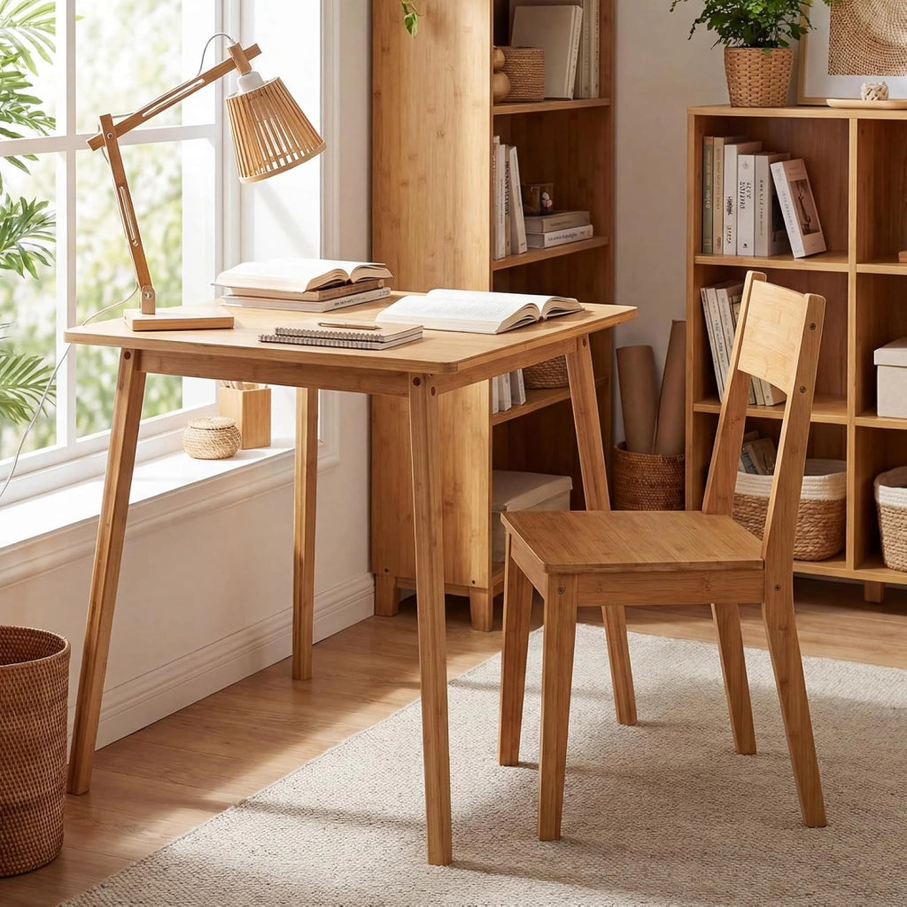 Tavolo da Pranzo in Bambù Ecologico per 4 Persone, Tavolo da Cucina Quadrato, Scrivania Stile Moderno, Tavolino per Spazi Piccoli, Sala da Pranzo, Soggiorno e Appartamento, 70 x 70 x 74,5 cm