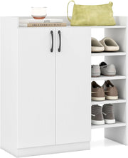 Armadio Porta Scarpe, Scarpiera con Ripiani Regolabili a 3 Posizioni, Mobiletto Multifunzionale a 2 Ante con 5 Scomparti Aperti, per Ingresso, Corridoio, Soggiorno, 83 x 31 x 91 cm (Bianco)