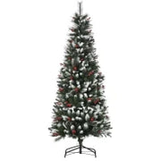 Albero di Natale Innevato con Bacche Rosse, Base Rimovibile e Pieghevole, 539 Rami, Φ70x180cm, Verde