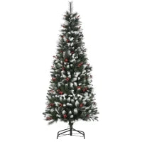 Albero di Natale Innevato con Bacche Rosse, Base Rimovibile e Pieghevole, 539 Rami, Φ70x180cm, Verde