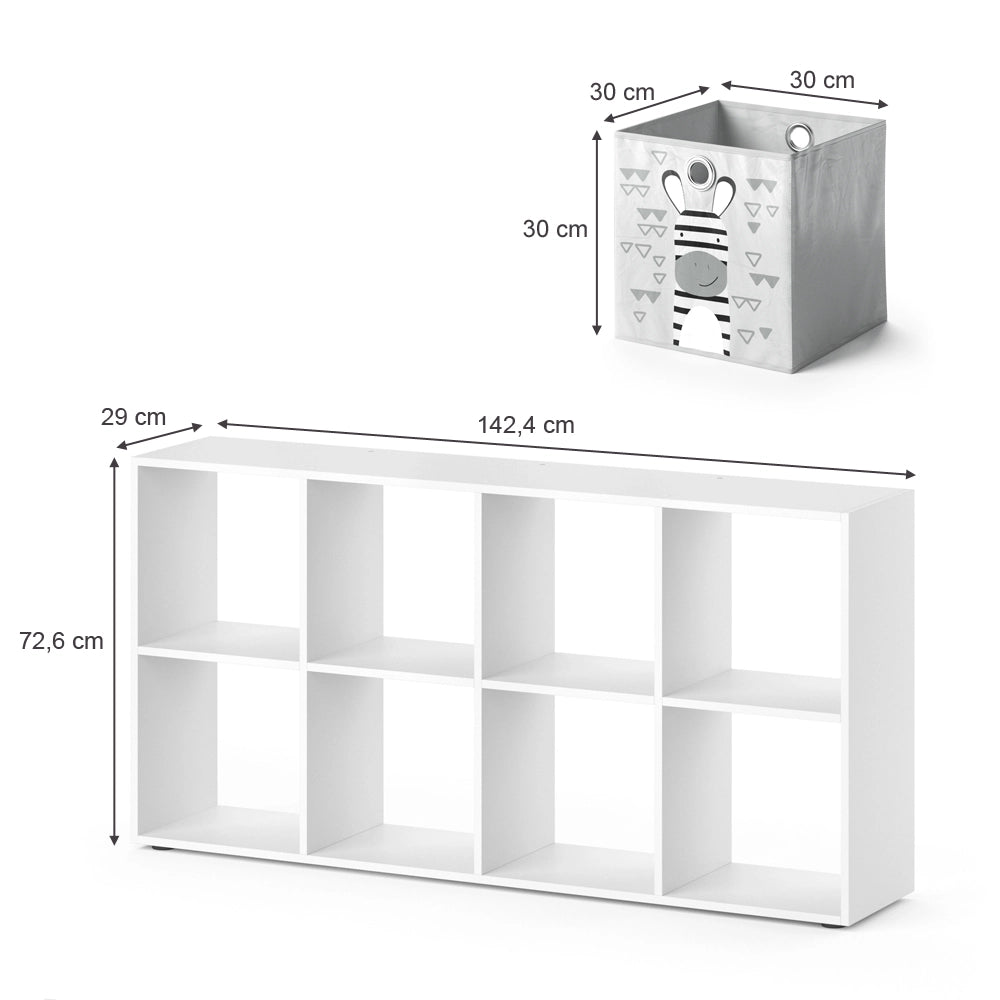 Vicco Libreria bambini Bianco 143 x 72 cm con 8 scatole pieghevoli