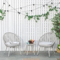 Set da Giardino in Rattan Sintetico Stile Boho con Tavolino e 2 Sedie, Bianco Crema