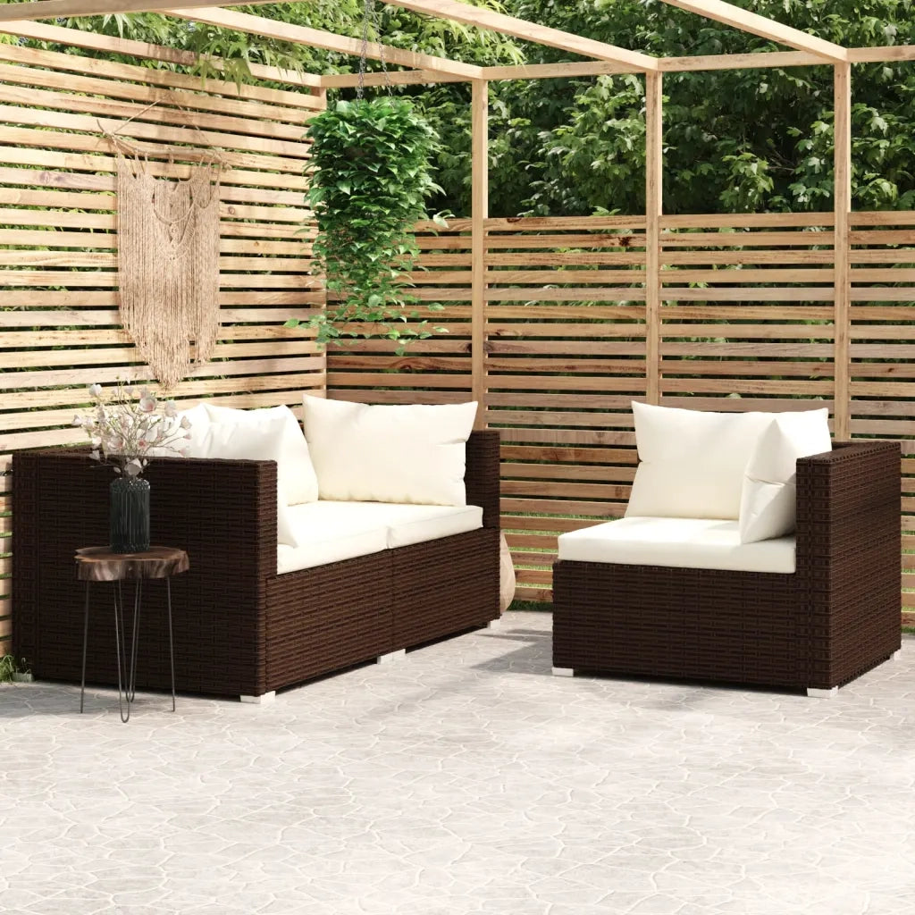 Set Divani da Giardino 3 pz | Set Salotto da Giardino con Cuscini in Polyrattan Marrone