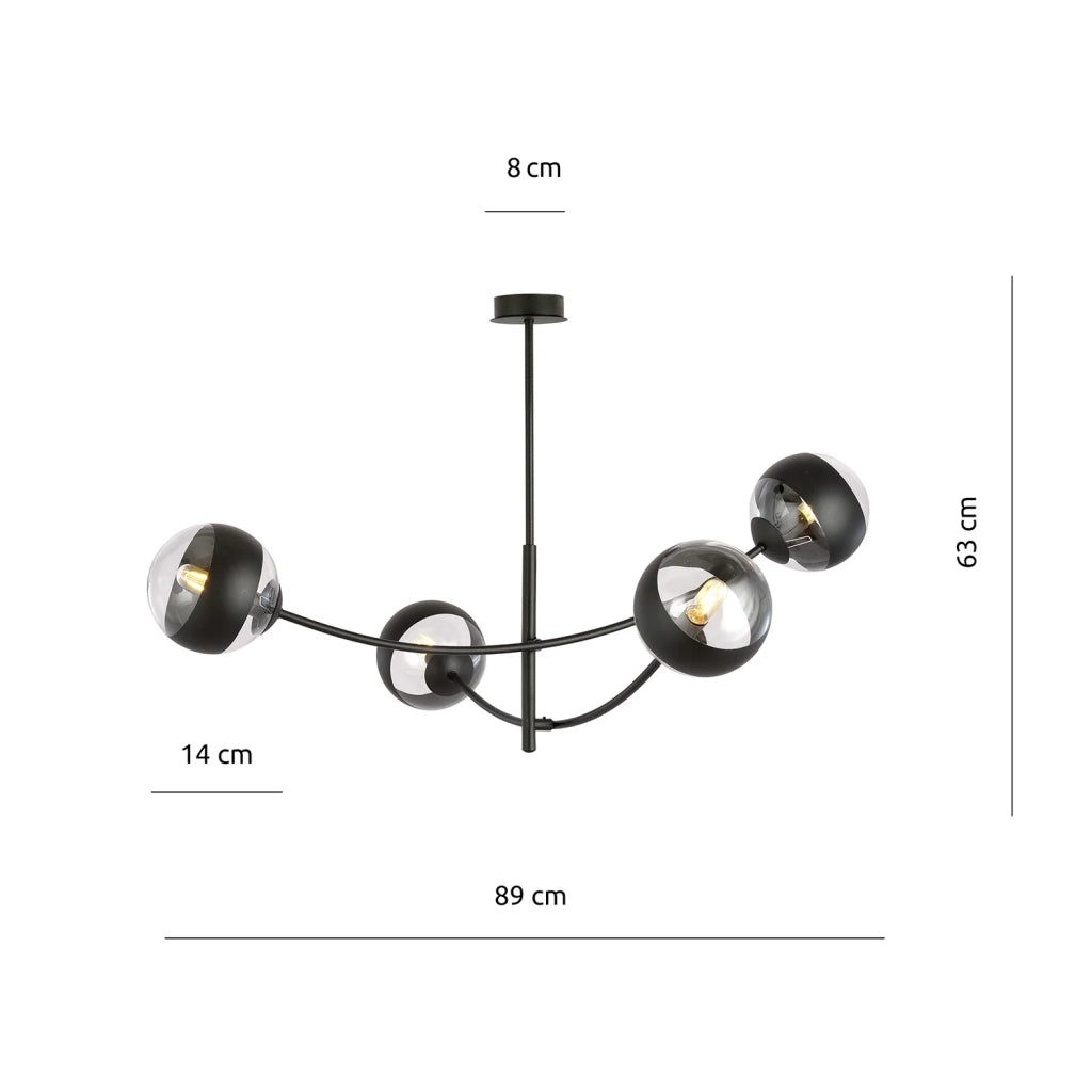 Plafoniera Contemporaneo Oceano Acciaio Nero 4 Luci E14 Ip20