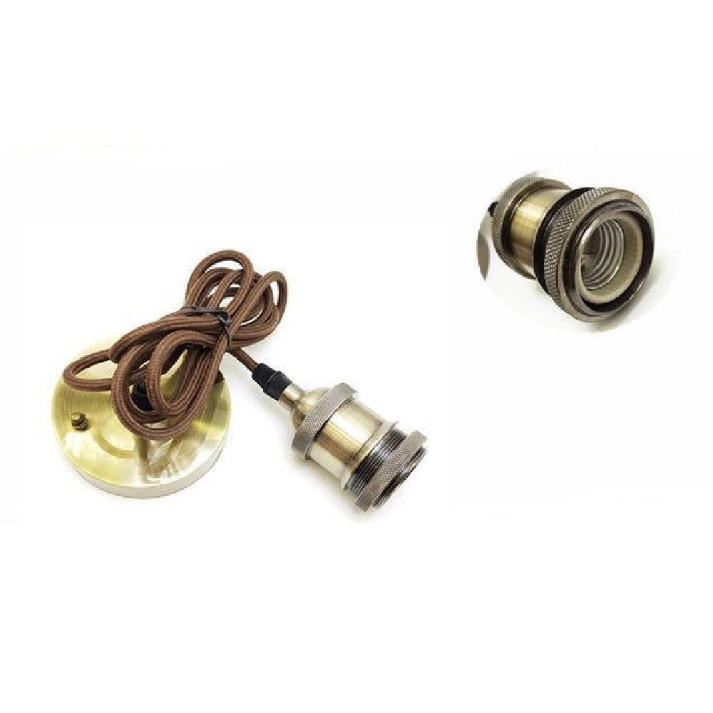 Trade Shop - Portalampada Vintage Stile Retro' Sospensione Pendente E27 Bronzo Ottone E27-02 -